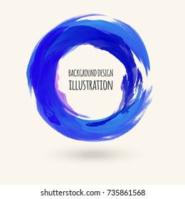 Watercolor blue texture. Ink round stroke on white background. Simple style. Vector illustration of grunge circle stains.