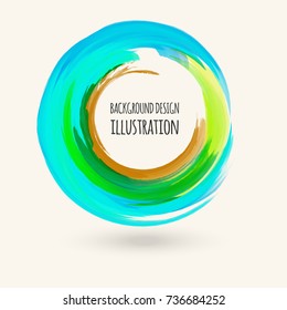 Watercolor blue texture. Ink round stroke on white background. Simple style. Vector illustration of grunge circle stains.