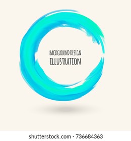 Watercolor blue texture. Ink round stroke on white background. Simple style. Vector illustration of grunge circle stains.