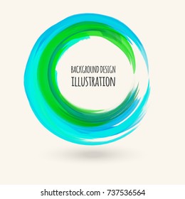 Watercolor blue texture. Ink round stroke on white background. Simple style. Vector illustration of grunge circle stains.