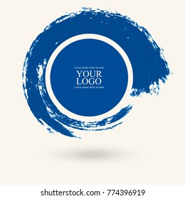 Watercolor blue texture. Ink round stroke on white background. Simple style. Vector illustration of grunge circle stains.