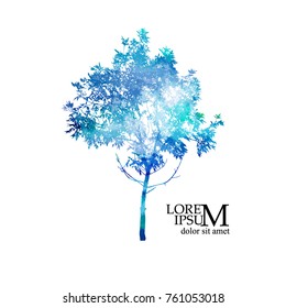 Watercolor blue tree. Vector