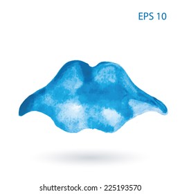 Watercolor blue vector cloud for design. Lips.