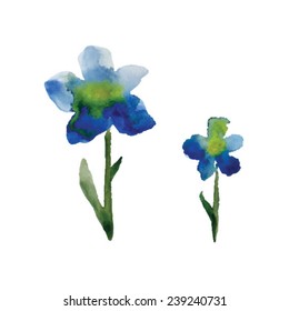 Watercolor blue vector flower. Vector illustration. Watercolor flora element.