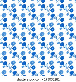 Watercolor blue vector seamless pattern with flowers 