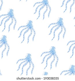 Watercolor blue vector seamless pattern with sea creatures.