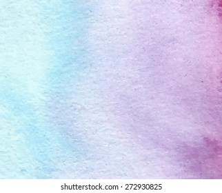 Watercolor blue violet hand drawn paper texture grain background. Wet brush painted smudges and streaks abstract vector illustration. Handmade design element for card, banner, scrapbook, cover, poster