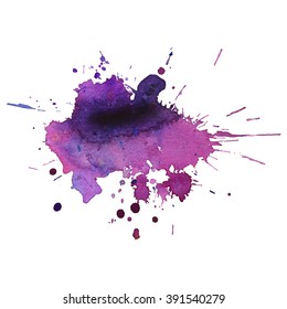 Watercolor blue violet  stain with expressive splash. Vector illustration