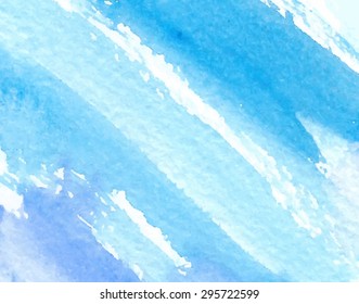Watercolor blue violet white strokes hand drawn paper texture background. Wet brush painted striped abstract vector illustration. Water design artistic card for banner, decoration, template, cover