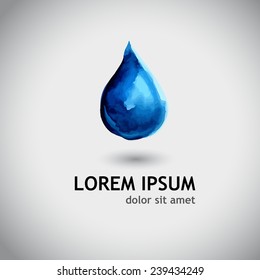 Watercolor Blue Water Drop . Vector 