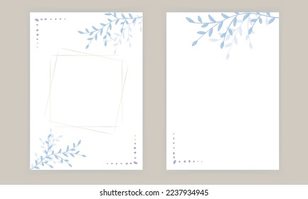 watercolor blue wedding invitation vector set