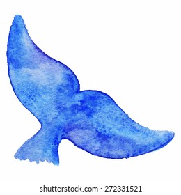 Watercolor blue whale tail animal underwater isolated vector
