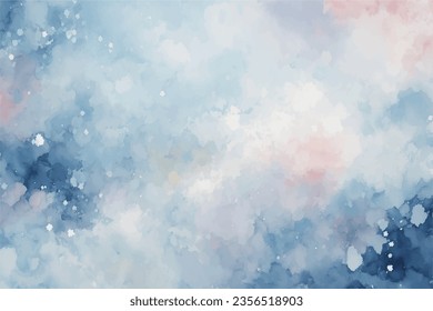 Watercolor blue winter theme background. With random abstract shapes of white color like snowfall. Watercolor background illustration vector art.