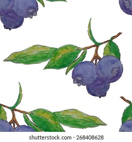 Watercolor blueberries seamless pattern