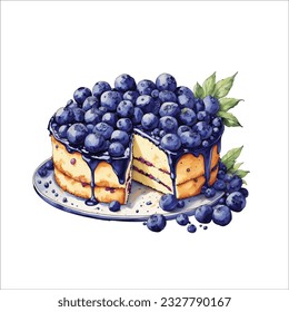 Torta de arándano azul acuarela, Clipart, ilustración, Pintura