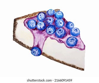 Watercolor blueberry cheesecake  Hand drawn watercolor painting blueberry pie on white background.