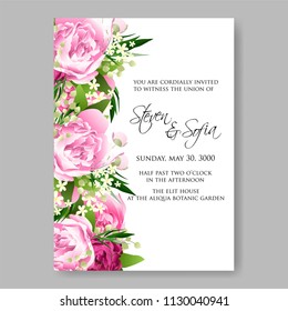 Watercolor blush pink Peony wedding invitation vector template bridal shower card baby party invite printable floral background wreath pattern