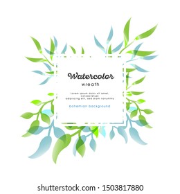 Watercolor bohemian style floral frame vector eps 10