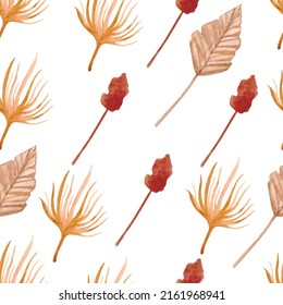 Patrón de flores de boho acuarela. Pasamanos y hojas de palma. Ilustración del vector