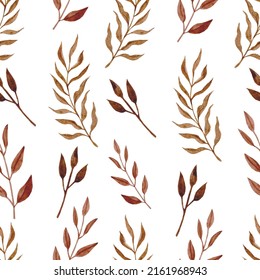 Watercolor boho flower pattern. Pampass and palm leaves. Vector illustration
