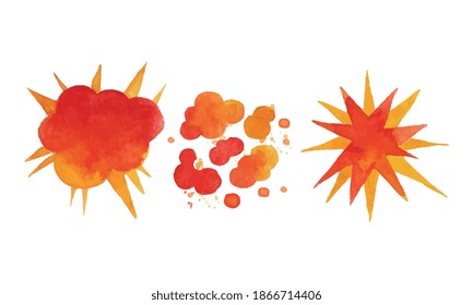 Watercolor Bomb Explosion and Fire Cloud Effect Vector Set
