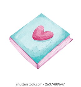  Watercolor Book with Heart: Romantic Notebook Illustration - back to school