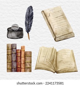 watercolor book and library collection element