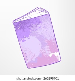 Watercolor book with a purple cover in vector.