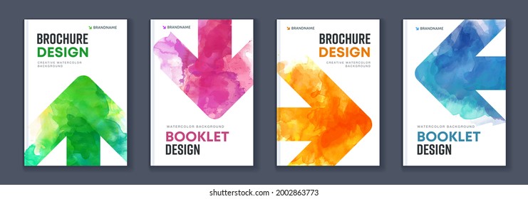Watercolor booklet brochure colorful abstract layout cover design template bundle set with arrows