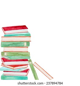 Watercolor books background. Education hand drawn illustration in vector