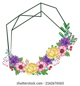 Watercolor botanicaal wreath frame isolated on white backgound