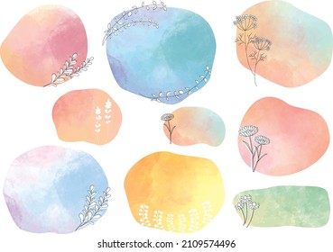 Watercolor and botanical frameset on white background