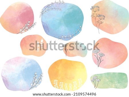 Watercolor and botanical frameset on white background