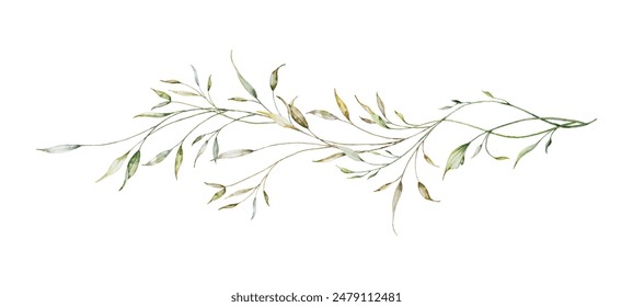 Watercolor botanical leaves and branches. Greenery leaf hand-painted isolated. suitable for the decorative design of covers, fabric, invitations, weddings, or greeting cards.