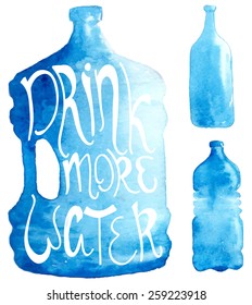 Watercolor bottle collection over white, Vector