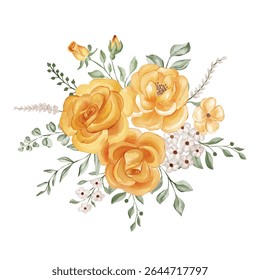 Watercolor Bouquet: Amber Roses and Delicate White Blooms
