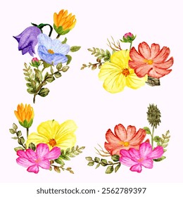 watercolor bouquet with anemone flowers