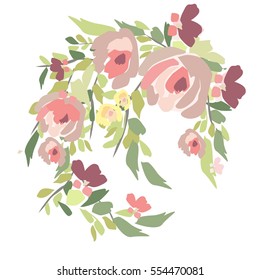 Watercolor bouquet of flowers. Hand painted colorful floral composition isolated on white background. Vintage style peony, roses, anemone, berries and leaves posy.
