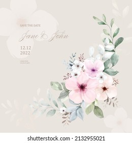 Watercolor bouquet flowers painting on beige background. Collection of botanical watercolor vector. suitable for Wedding decoration, invitation, greeting card, cover, or wall decoration.