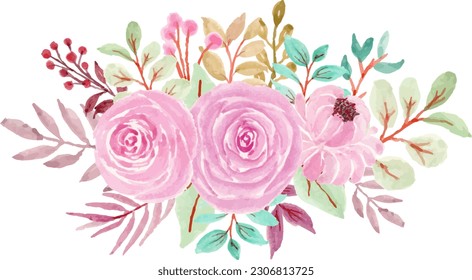 watercolor bouquet of pink roses.