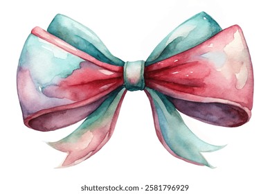 Watercolor bow design, colorful ribbon, artistic illustration, festive decoration, gift wrapping, vibrant colors.