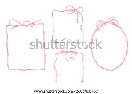 Watercolor bow frame collection featuring coquette style ribbons in blush tones, ideal for cute card designs, decorative borders, and digital crafts.