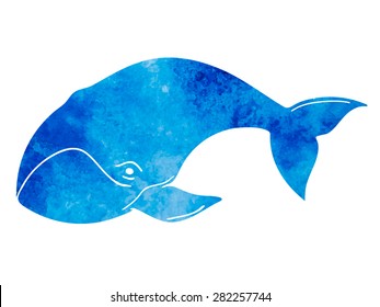 Watercolor bowhead whale. Hand drawn whale.
