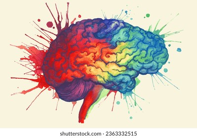 Watercolor brain, creativity concept. Vector illustration