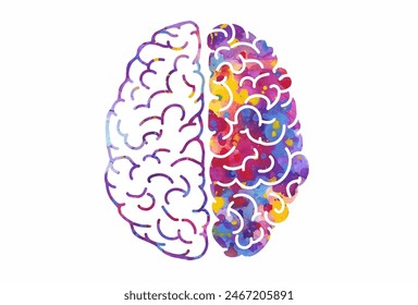 Watercolor brain, left and right hemispheres. Vector illustration