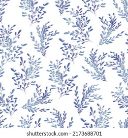 watercolor branches with small leaves vector seamless pattern