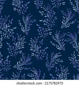 watercolor branches with small leaves vector seamless pattern