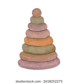 Watercolor brawn children's pyramid. Vector illustration 