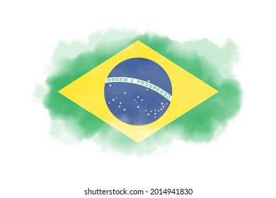 Aquarell Brasilien Flaggenhintergrund. Vektorgrafik.