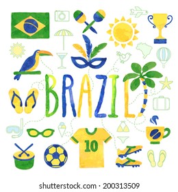 Watercolor Brazil Icons - Vector